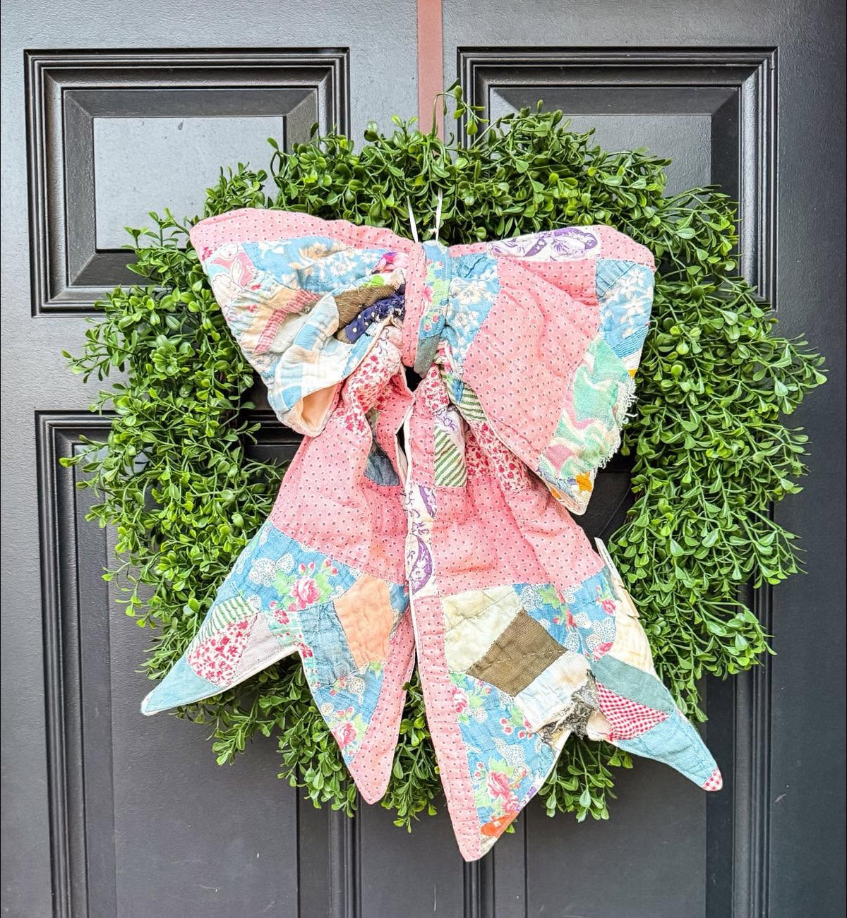 Pink Vintage Quilted Bow Wreath